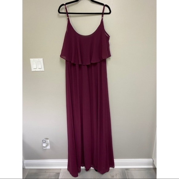 SMYM Caitlin Ruffle Maxi Dress in Merlot Chiffon - Picture 3 of 5